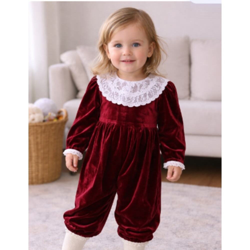 Vintage Pretty as a picture Red/Burgundy Velvet Romper size 2T